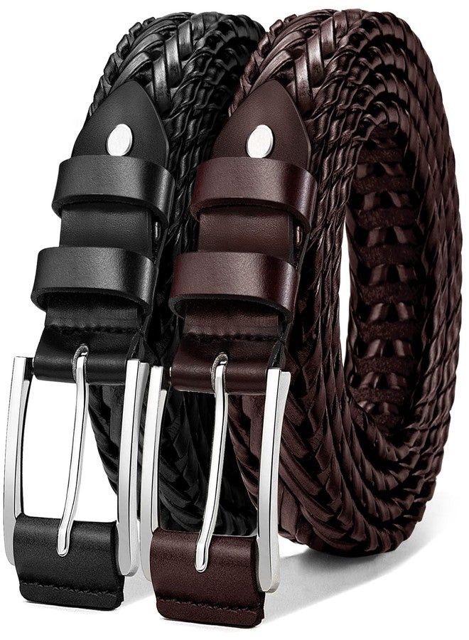 KEMISANT Mens belt 2 Pack, Woven Braided Leather Belt for Men Causal Golf Pants Polo Shirts Matching - Image 1